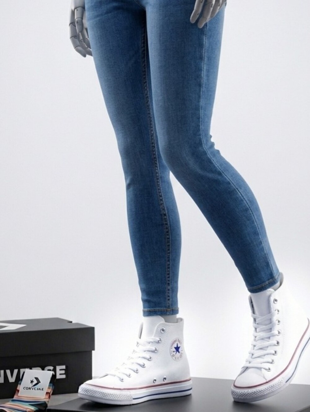 Converse Women's High Top Sneakers in White with Blue Star